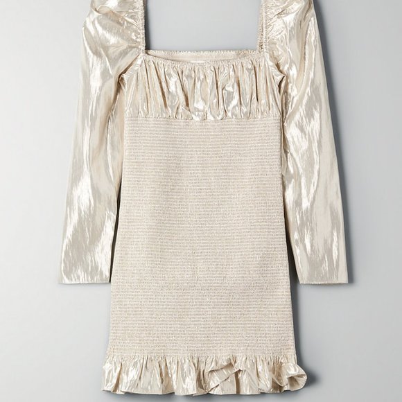 Aritzia x Wilfred Ballad Metallic Glam Champagne Gold Party Cocktail Mini Dress - Picture 7 of 7